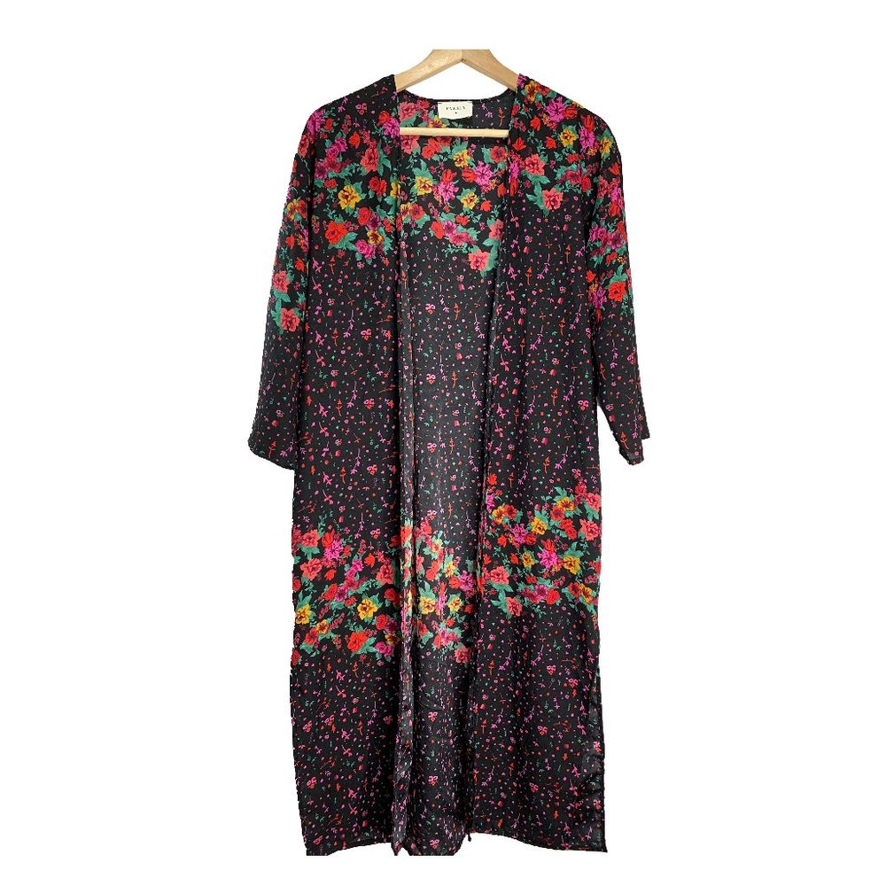 Everly Black Floral Print Kimono Cardigan Size S